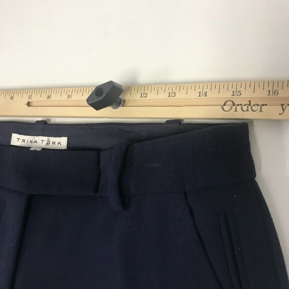 Trina Turk Pants Womens 4 Navy Blue Flat Front Mid Rise Pockets Trouser - Picture 7 of 9
